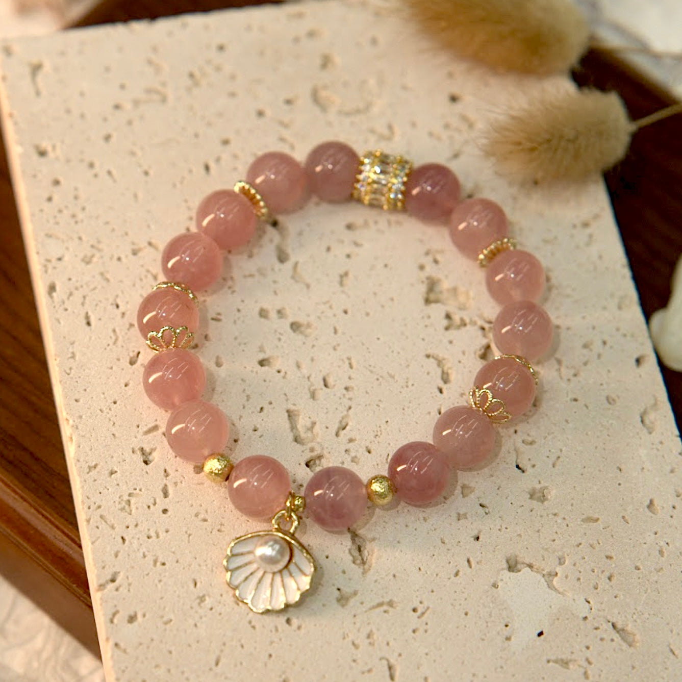 Lavender Rose Quartz & Pearl-Shell Bracelet - Ocean Blush