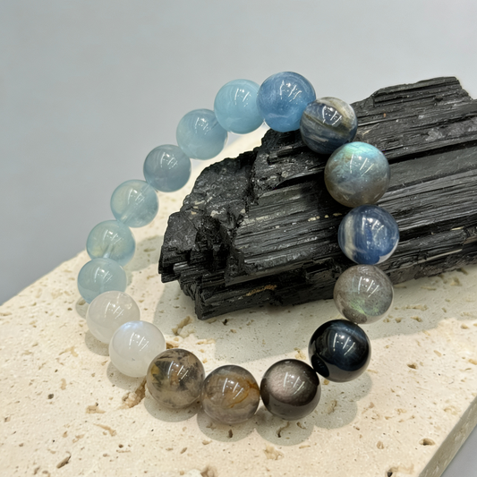Aquamarine, Moonstone, Kyanite, Black Aurora & Multi-gem Bracelet - Midnight Currents