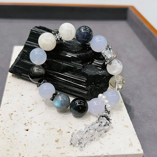 Agate, Snow Phantom Quartz, Grey Moonstone & Multi-Gem Bracelet - Starlit Mercury