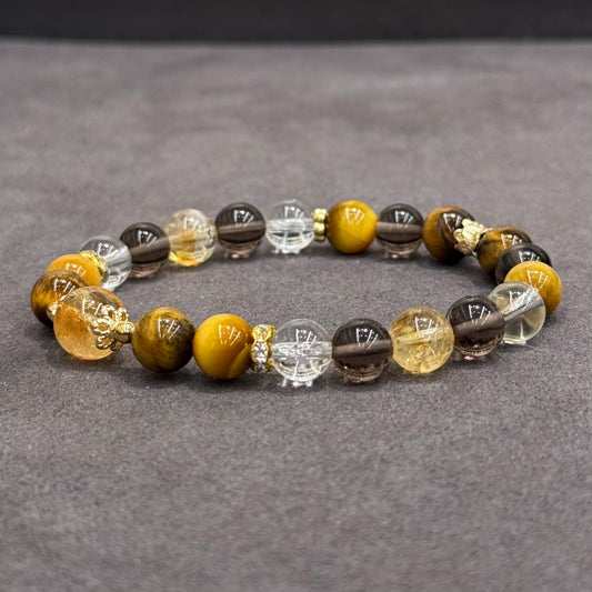 Citrine, Yellow & Golden Tiger’s Eye, Clear Quartz & Ice Obsidian Bracelet - Earthlight