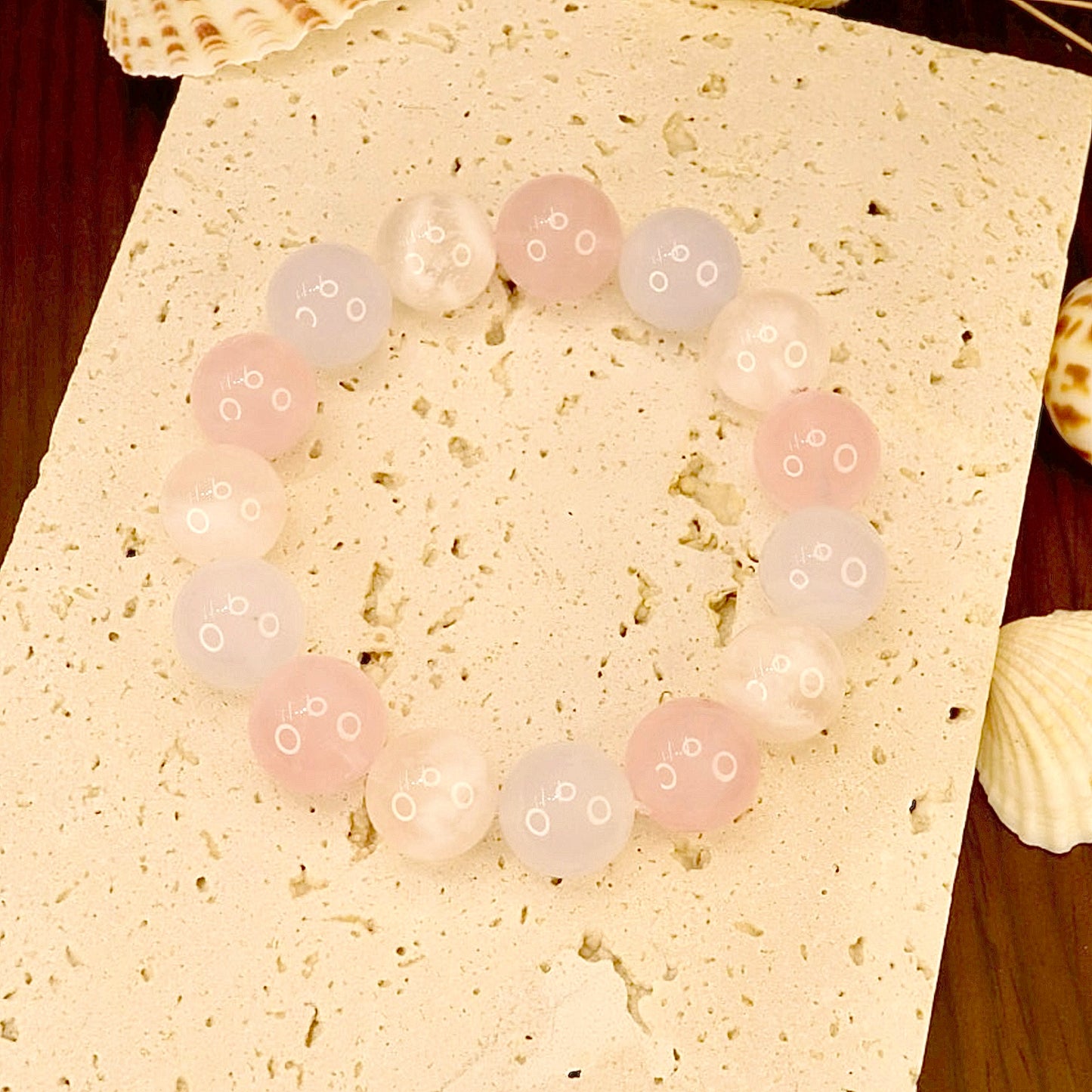 Rose Quartz, Snow Phantom Quartz & Agate Bracelet - Winter Blossom
