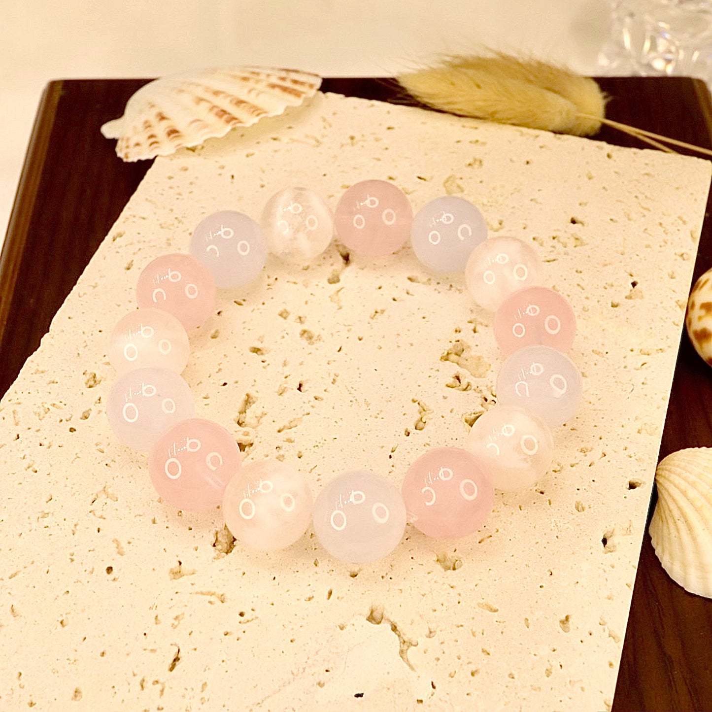 Rose Quartz, Snow Phantom Quartz & Agate Bracelet - Winter Blossom
