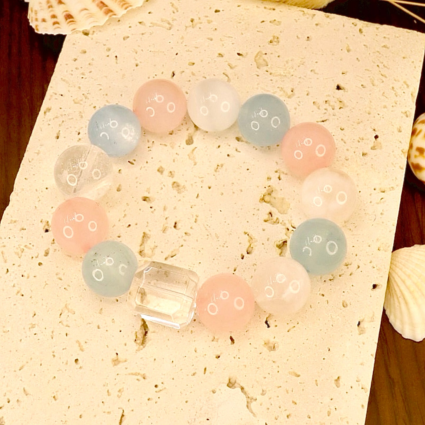 Snowflake Phantom Quartz, Rose Quartz & Aquamarine Bracelet - Balanced Harmony