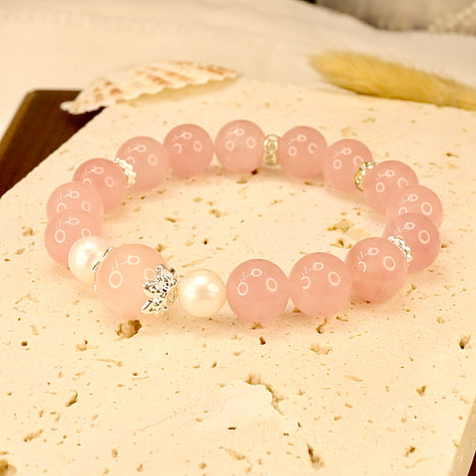 Purple Rose Quartz & Natural Freshwater Pearl Bracelet - Lavender Elegance
