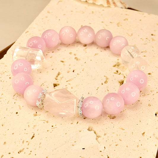 Kunzite, Rose Quartz, Clear & Pantheon Quartz Bracelet - Serenity Blossom