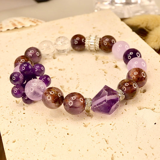 Amethyst, Citrine, Phantom & Azeztulite Bracelet - Mystic Harmony Crystal
