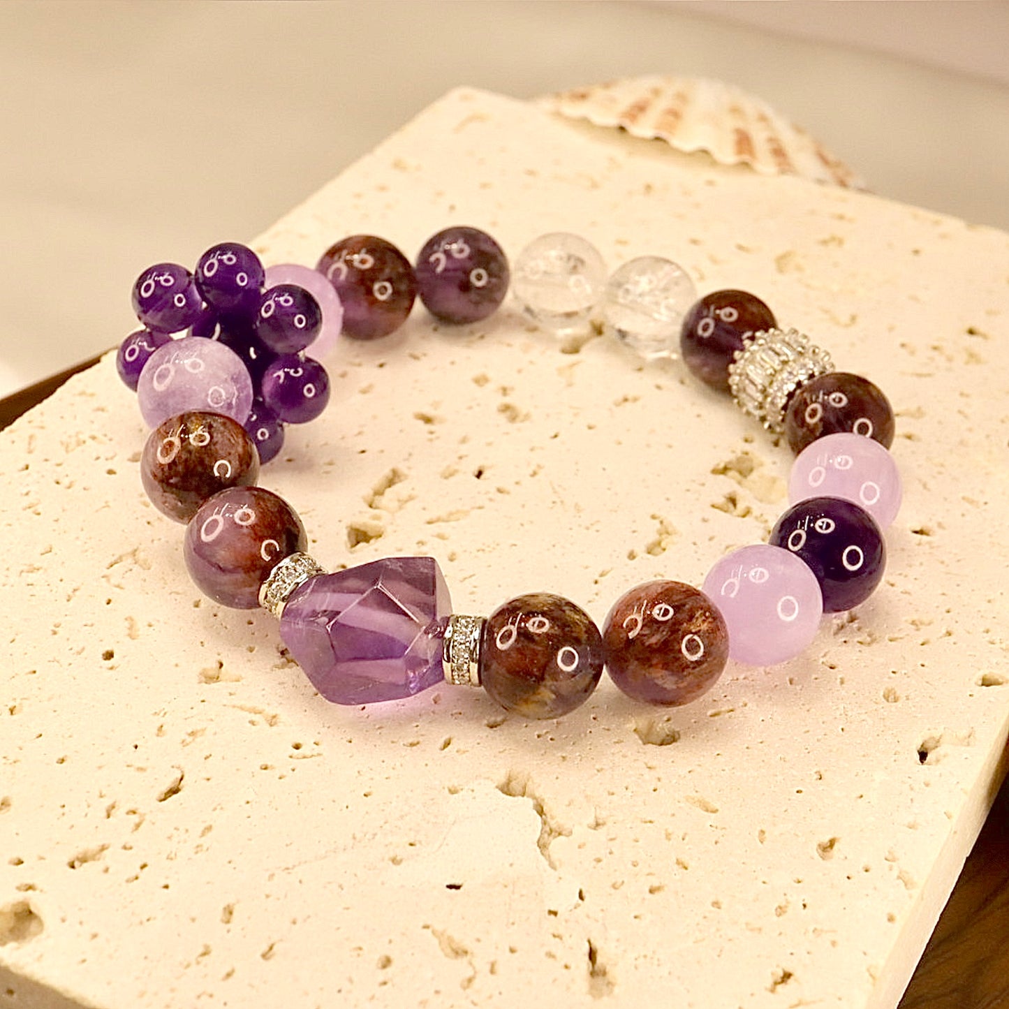 Amethyst, Citrine, Phantom & Azeztulite Bracelet - Mystic Harmony Crystal