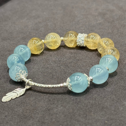 Citrine, Aquamarine & s925 Silver Bracelet - Oceanlight Glow