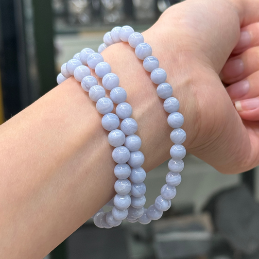 Blue Lace Agate Triple-Wrap Bracelet - Romantic Whisper