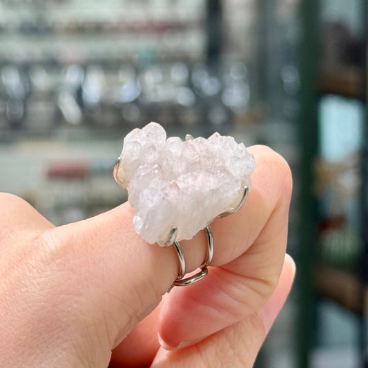 White Quartz · Adjustable Band Ring - Pure Heart