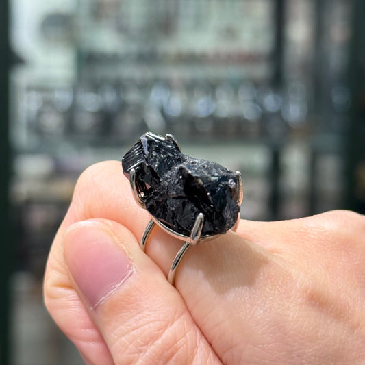 Black Tourmaline · Adjustable Band Ring - Kitten or Whale?