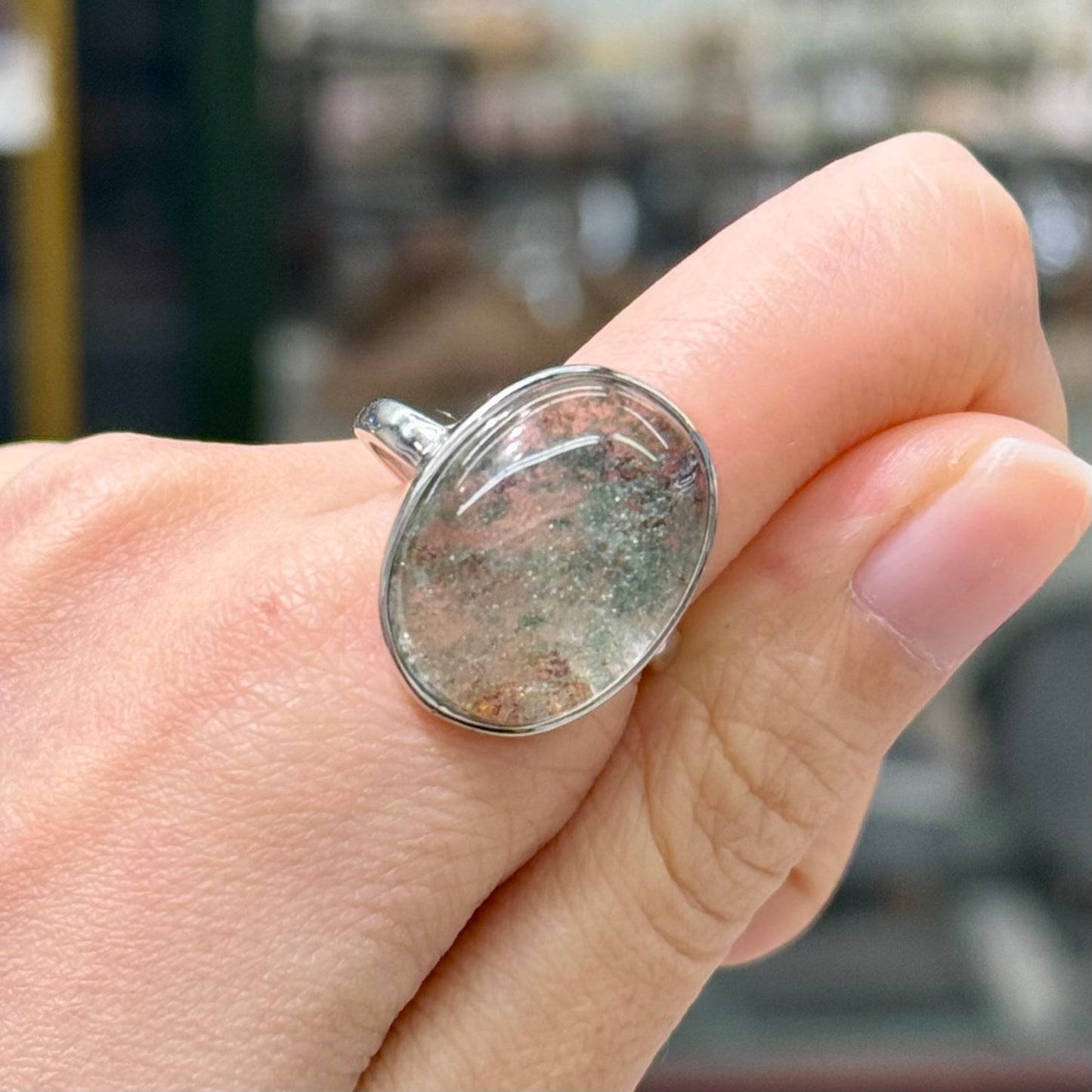 Green Phantom Quartz · 925s Sliver · Adjustable Ring - Forest Starlight