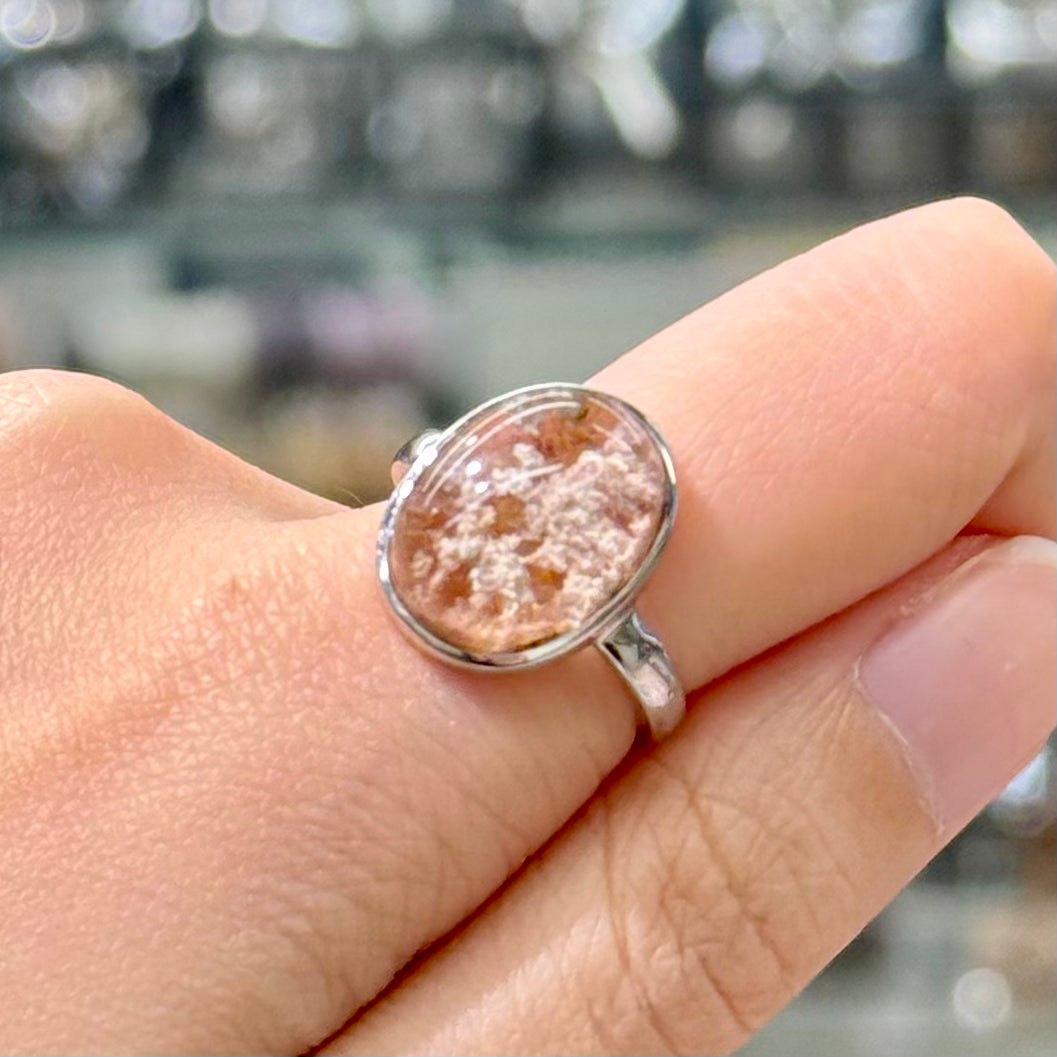 White-Orange Phantom Quartz · 925s Silver · Adjustable Ring - Van Gogh’s Sunflower