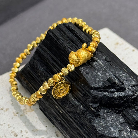s999 Lucky Cat Coin Charm Gold-Plated Silver Bracelet