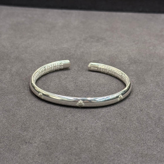 s999 Abundant Lotus & Heart Sutra Engraved Silver Bangle