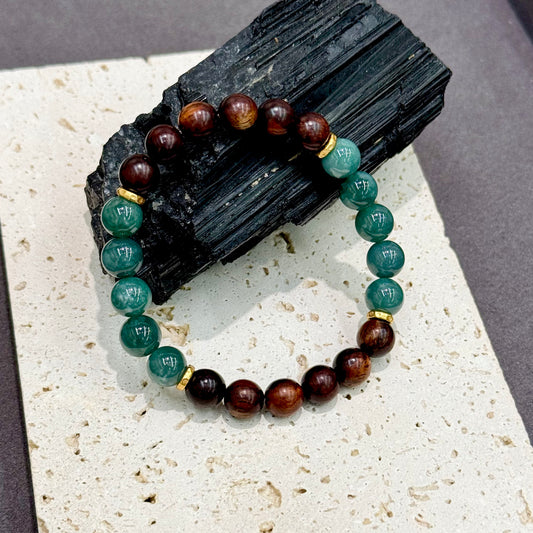 Blue Jadeite, Small-Leaf Red Sandalwood & s925 Silver Bracelet - Imperial Calm