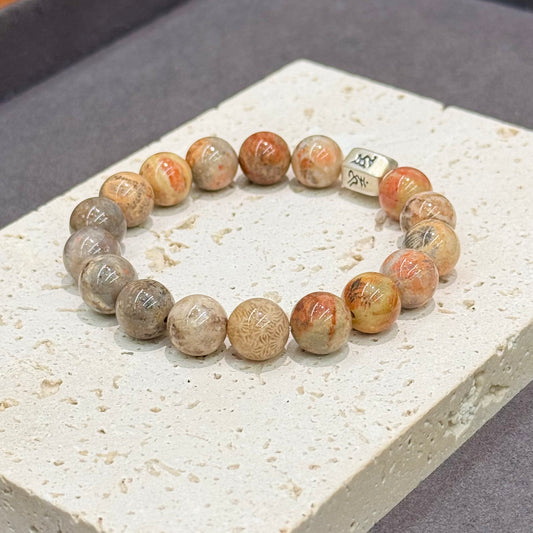Coral Jade & s925 Silver Bracelet - Honey Milk Tea