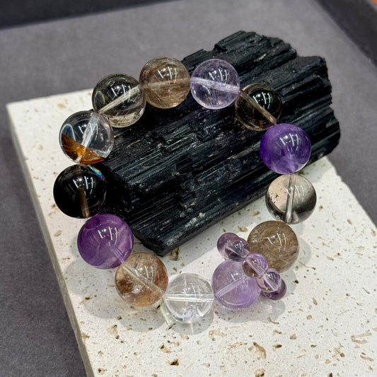 Tourmalinated Quartz, Amethyst, Herkimer Quartz & Multi-Gem Bracelet - Flash Phantom