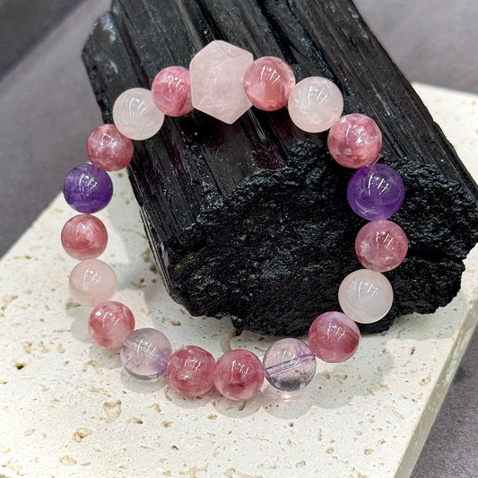 Rose Quartz, Amethyst & Pink Emerald Bracelet - Blush Aura