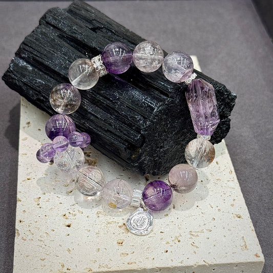 Super Seven (Purple), Amethyst & 999 Pure Silver Bracelet - Violet Ascension