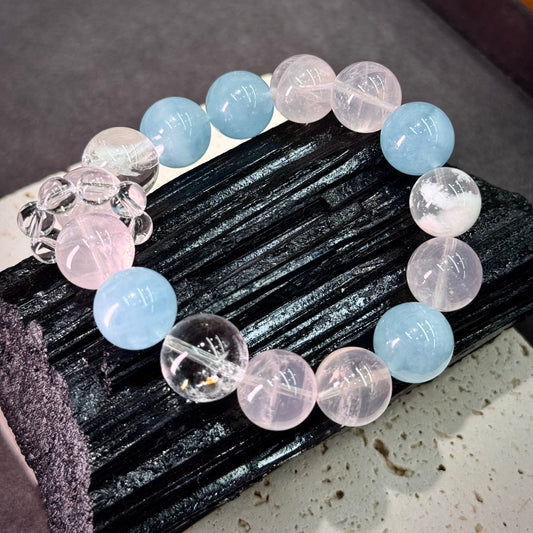 Crystal Garden Bracelet 海蓝宝&粉晶&雪花幽灵多宝- Blossom Skies 花语晴空