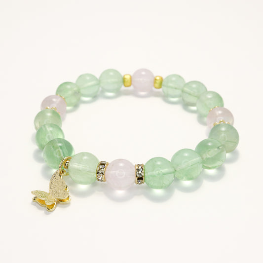 Butterfly Fairy - Green Fluorite & Rose Quartz Bracelet