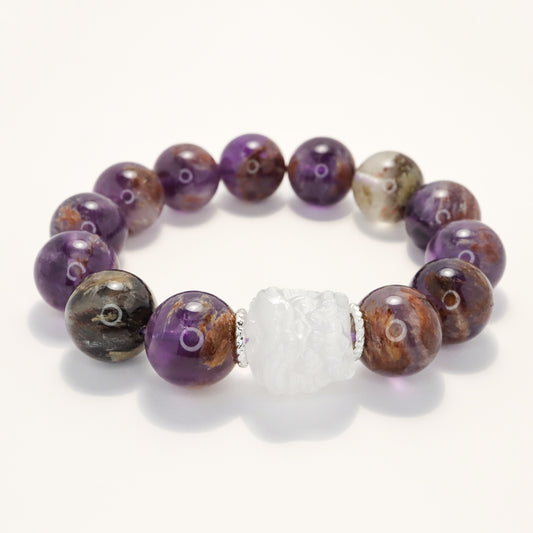 Take The Lead - Selenite Awakening Lion & Amethyst Phantom Bracelet