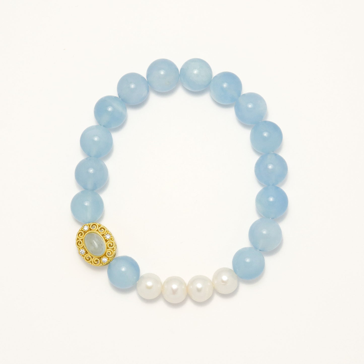 Arctic Ocean II - Freshwater Pearl & Aquamarine Gemstone Bracelet