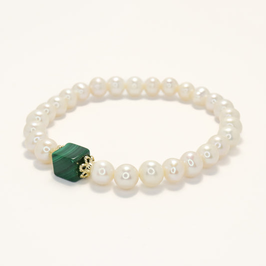 French Noble - Freshwater Pearl & Malachite Bracelet