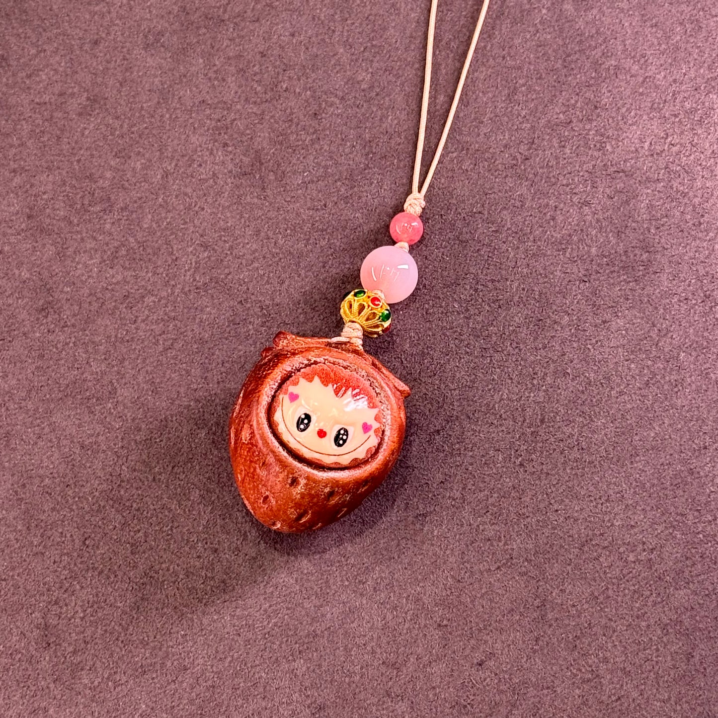 Sandalwood Strawberry Labubu Carving 檀木 - Berry Mischief 莓莓乐布