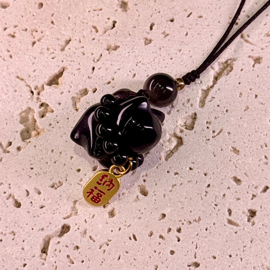 Silver Sheen Obsidian Cat Carving 银曜石小猫 - Moonlit Companion 银月猫灵 🐱🌙