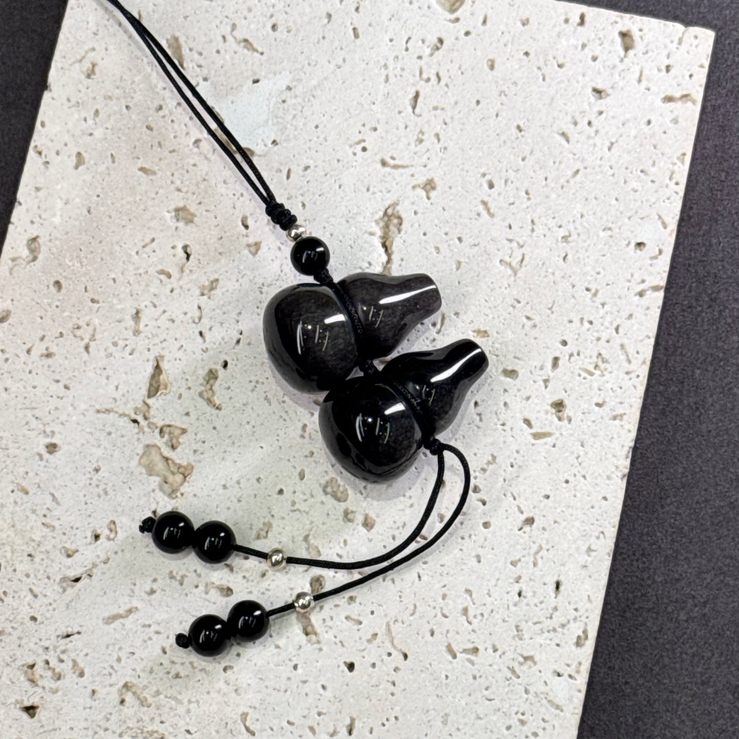 Silver Sheen Obsidian Gourd Pair 银曜石葫芦 - Twin Blessings 银月双福 🌙🍐🍐