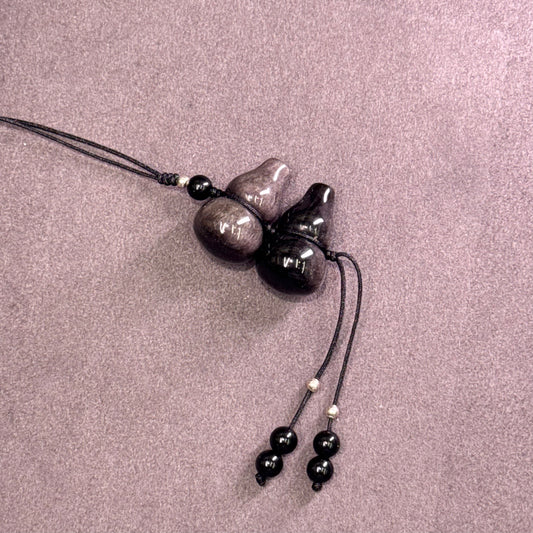 Silver Sheen Obsidian Gourd Pair 银曜石葫芦 - Twin Blessings 银月双福 🌙🍐🍐
