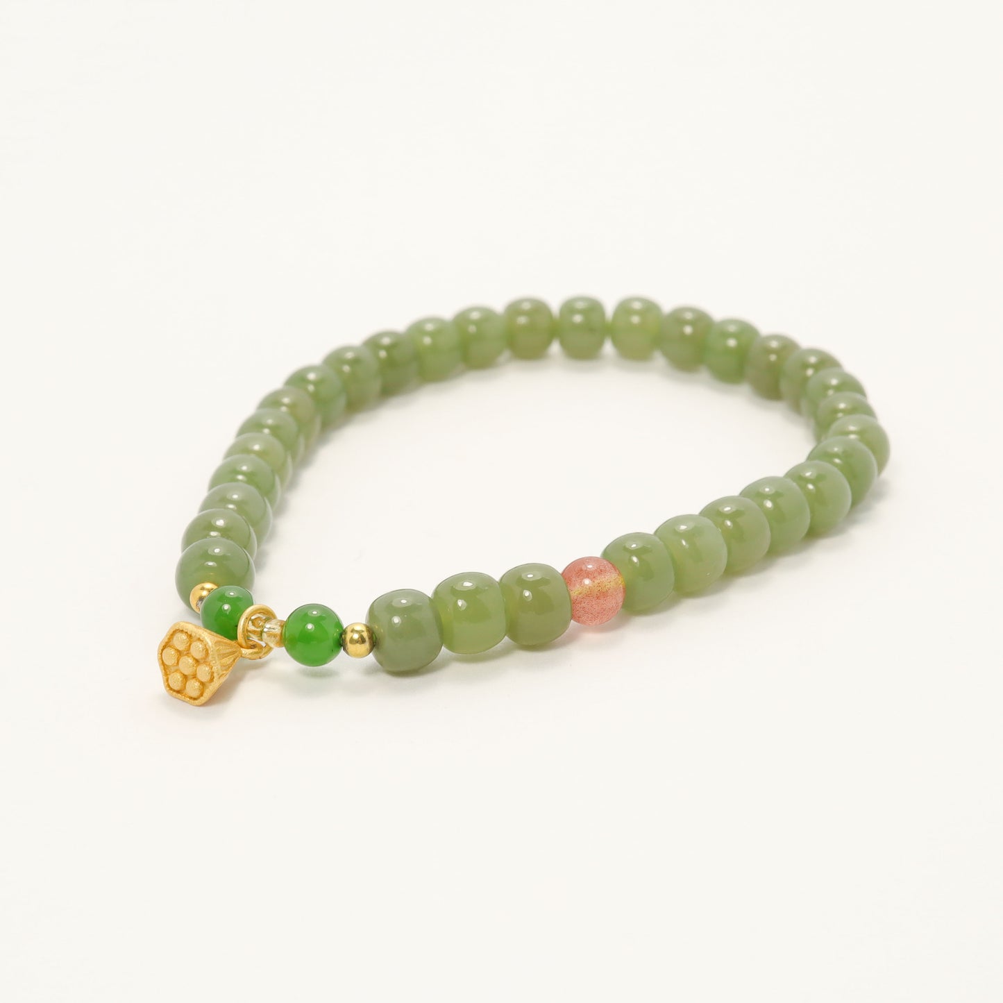 The Mountain Goddess - Gold Plated Silver Lotus Pod & Hetian Jade Bracelet