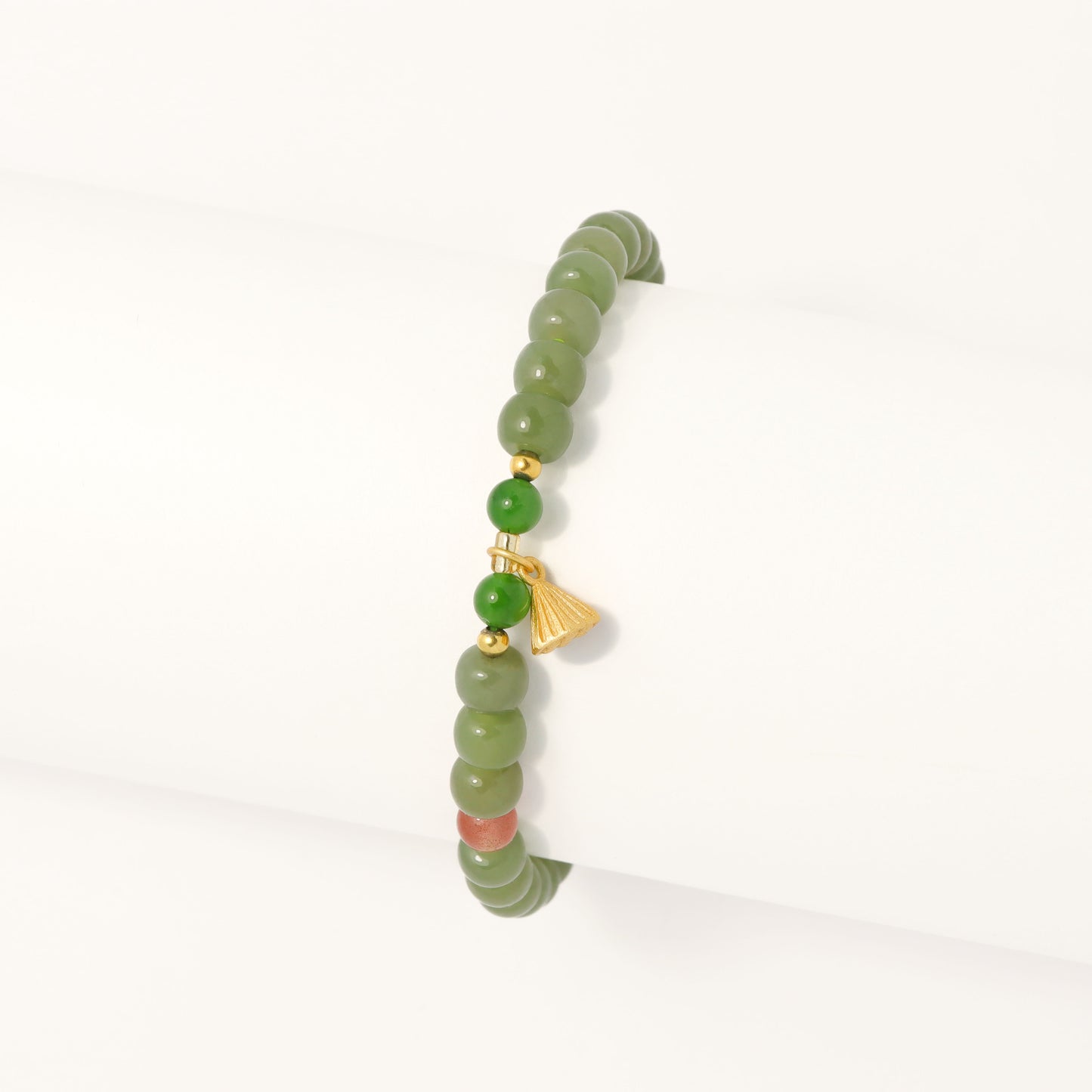 The Mountain Goddess - Gold Plated Silver Lotus Pod & Hetian Jade Bracelet