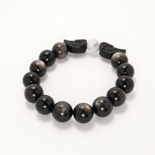 Dark Knight Angle - Silver Shine Obsidian Bracelet