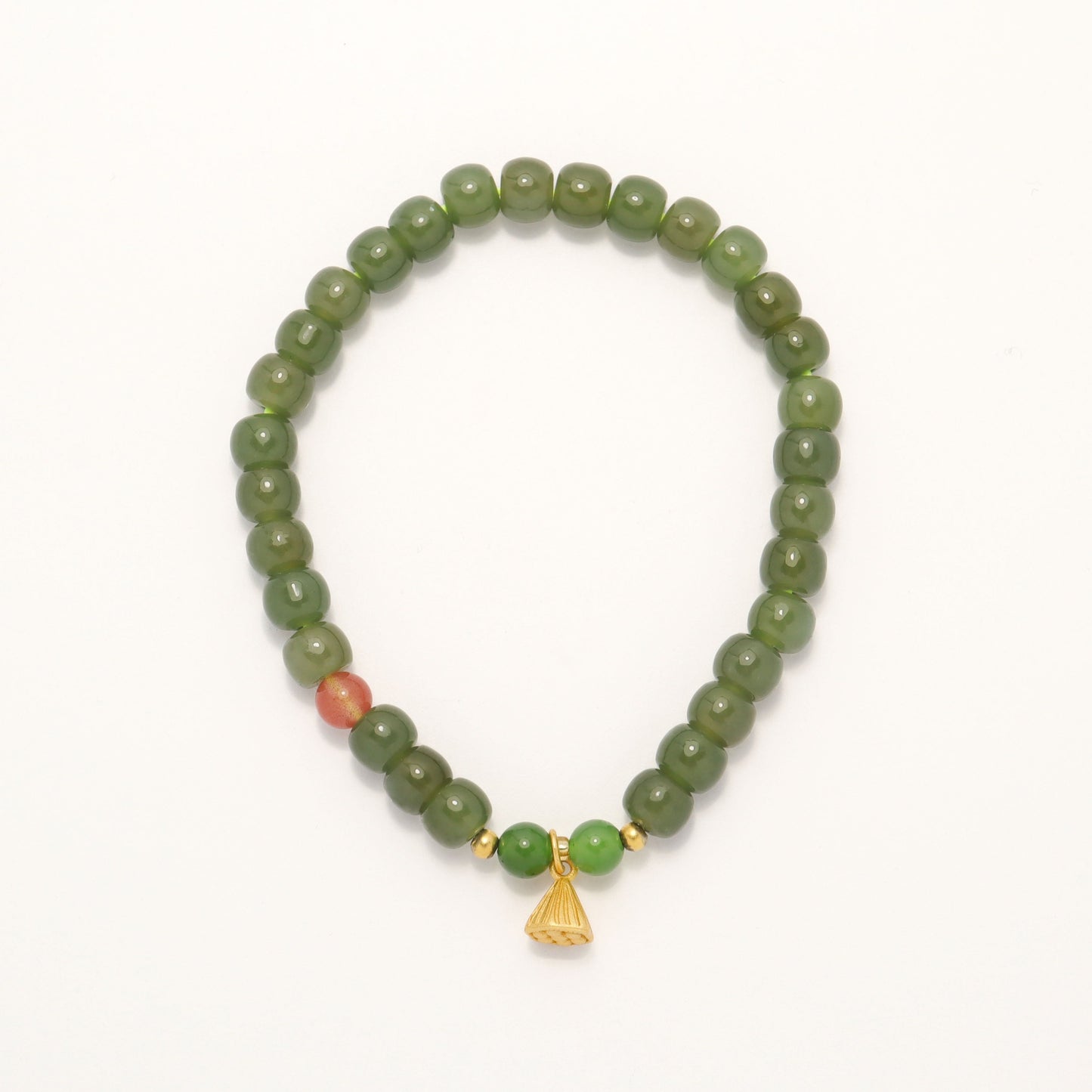 The Mountain Goddess - Gold Plated Silver Lotus Pod & Hetian Jade Bracelet