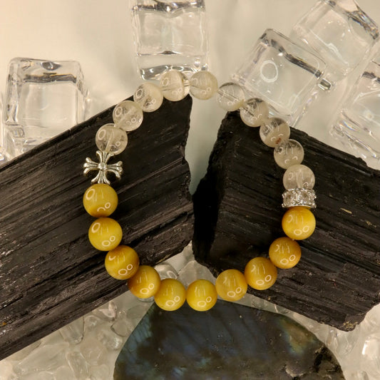 White Phantom Quartz (Half Garden) & Golden Tiger’s Eye Bracelet - Inner Vision