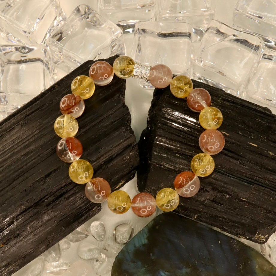 Koi Hematoid Quartz, Citrine & Gold-Plated 925 Silver Bracelet - Golden Koi Prosperity