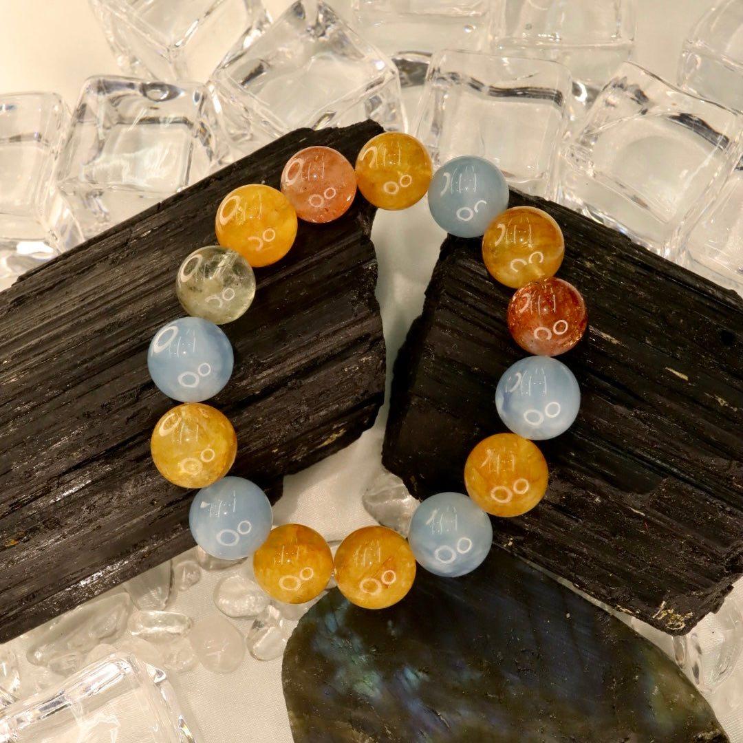 Aquamarine, Yellow Hematoid Quartz & Arusha Sunstone Bracelet - Sunlit Ocean