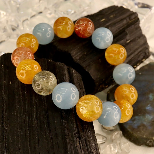Aquamarine, Yellow Hematoid Quartz & Arusha Sunstone Bracelet - Sunlit Ocean