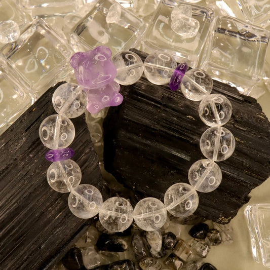 Amethyst & Clear Azeztulite/Quartz Bracelet - Berry Bear Glow