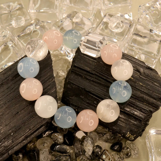 Snowflake Phantom Quartz, Rose Quartz & Aquamarine Bracelet - Balanced Harmony