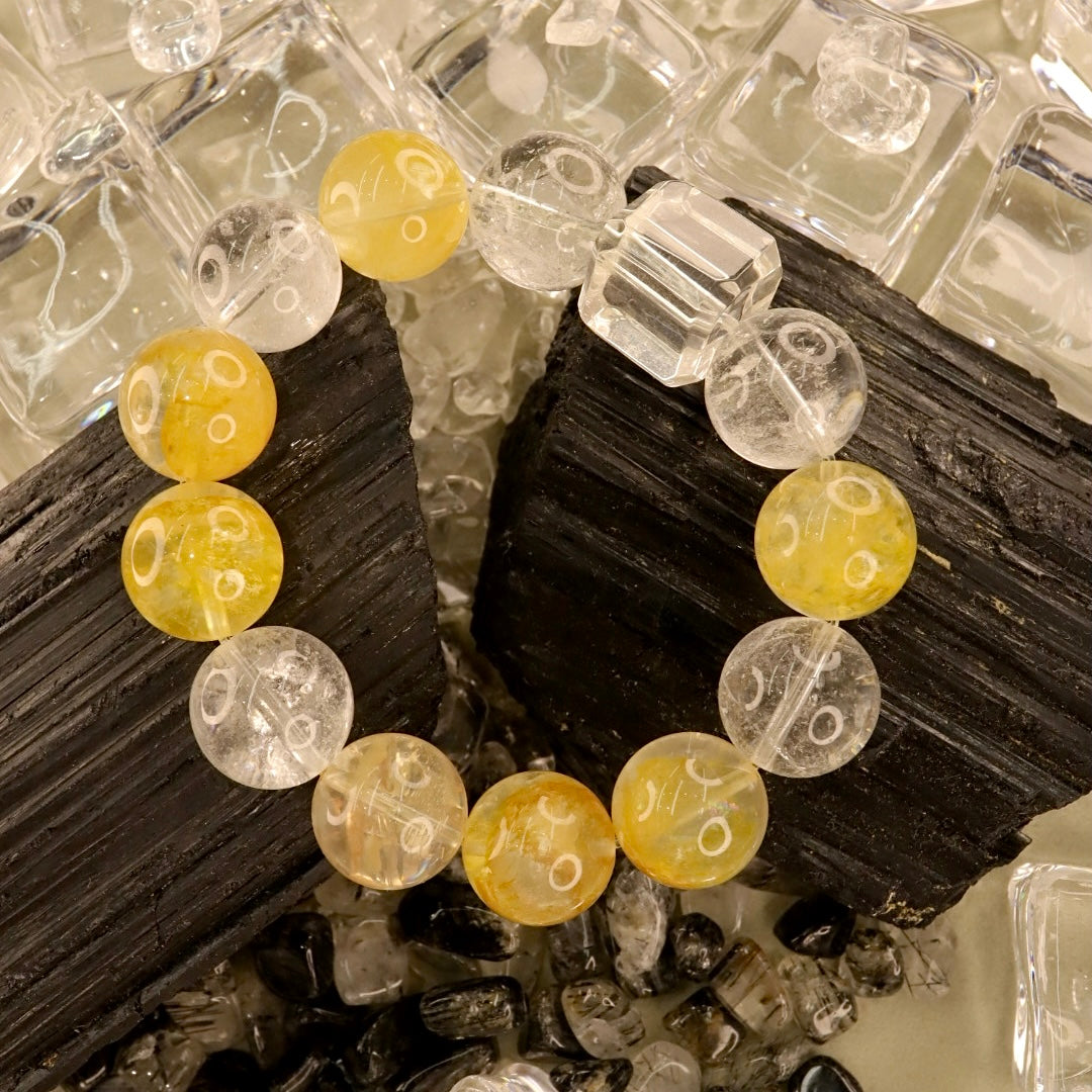 Yellow Hematoid Quartz & Clear Azeztulite Quartz Bracelet - Golden Clarity