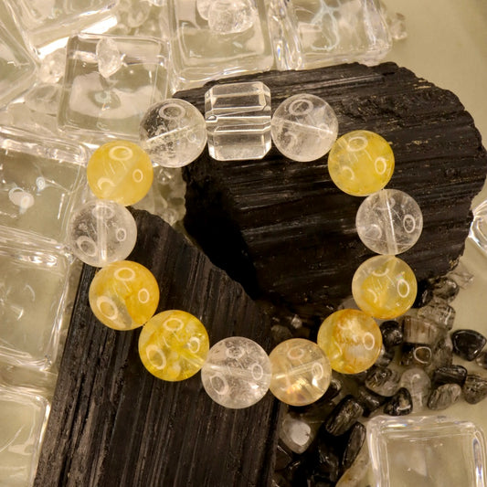 Yellow Hematoid Quartz & Clear Azeztulite Quartz Bracelet - Golden Clarity