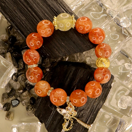 Fire Hematoid Quartz, Rutilated Quartz & Silver Bracelet - Flame for Fortune