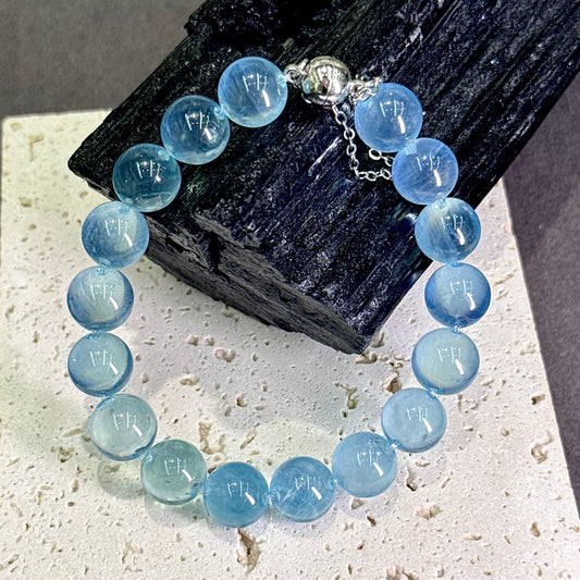 Aquamarine Bubble Bead Bracelet 海蓝宝 牛鼻孔工艺 泡泡珠 - Ocean Dew 蓝海
