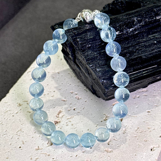 Aquamarine Bubble Bead Bracelet 海蓝宝 牛鼻孔工艺 泡泡珠 - Blue Lake Dew 蓝湖