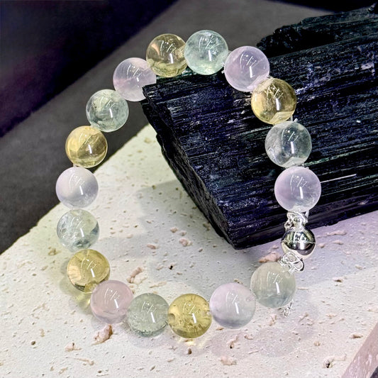 Multi-Gem Citrine, Green Quartz & Rose Quartz Bubble Bead Bracelet 黄水晶 & 绿水晶 & 粉水晶 多宝泡泡珠 牛鼻孔工艺 - Garden of Abundance 多宝花境