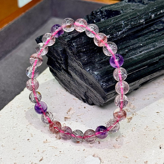 Super Seven Bracelet 净透体 金字塔金草莓 烟花黑加仑 - Crystal Pyramid 金字塔
